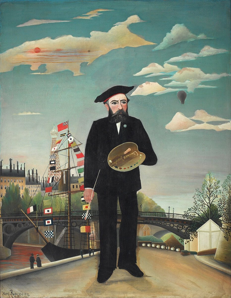 Rousseau'nun Kendim: Portre-Manzara tablosu: paletiyle duran ressam