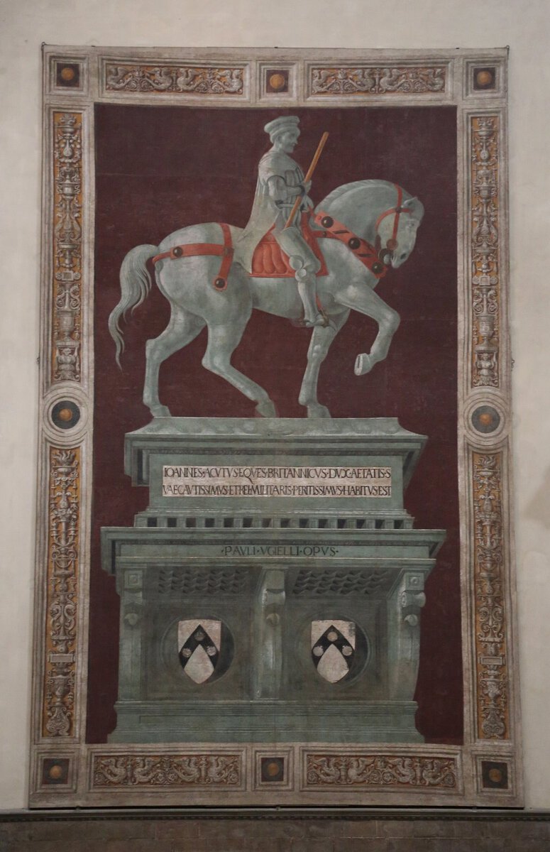 Uccello'nun Sir John Hawkwood Anıtı freski: yeşil tonlu atlı anıt