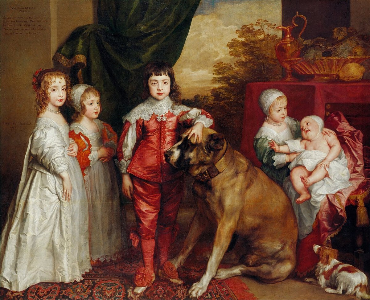 Van Dyck'in Charles I'in Çocukları tablosu: köpekle poz veren kraliyet çocukları