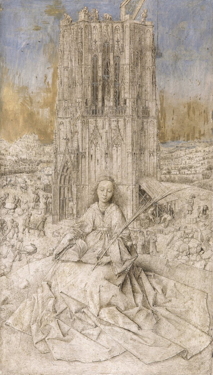 Van Eyck'in Aziz Barbara çalışması: arkada yükselen katedral