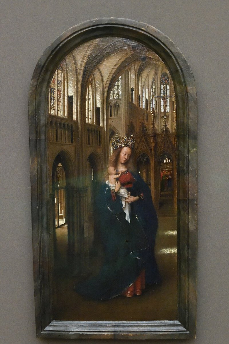 Van Eyck'in Kilisede Meryem tablosu: katedral içinde dev ölçekli Meryem