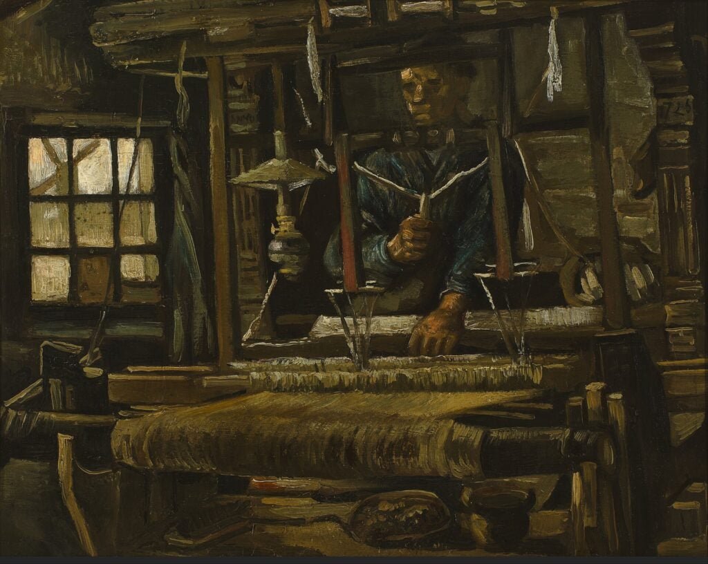Van Gogh'un Dokumacının Kulübesi tablosu: Nuenen'de koyu tonlarda bir köy evi