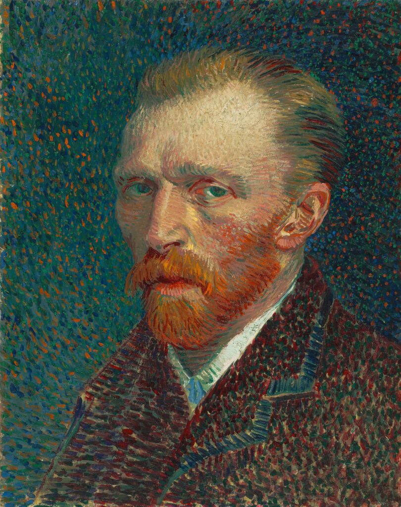 Van Gogh'un 1887 tarihli otoportresi: kısa fırça darbeleriyle boyanmış sakallı yüz