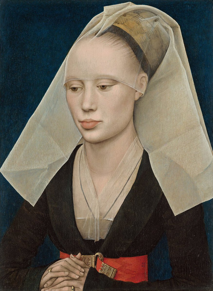 Van der Weyden'in Bir Kadın Portresi: beyaz başlıklı, ellerini kavuşturmuş kadın