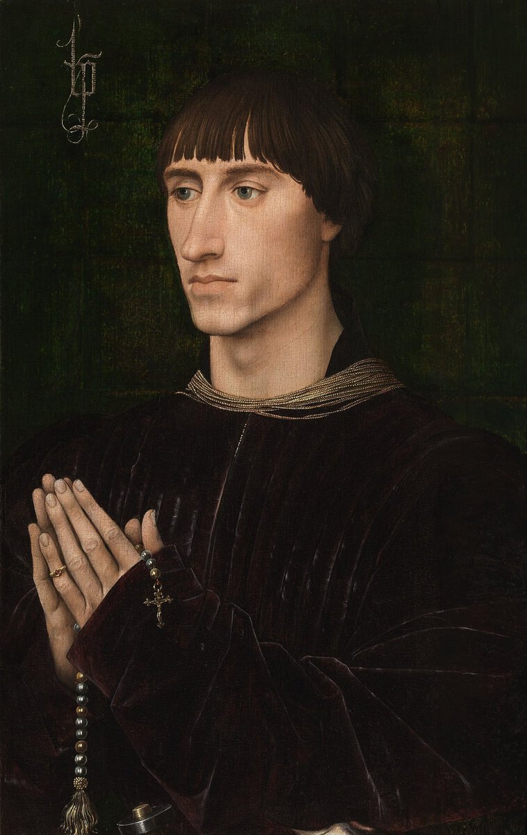 Van der Weyden'in Philippe de Croÿ Portresi: dua eden elleriyle profilden genç adam