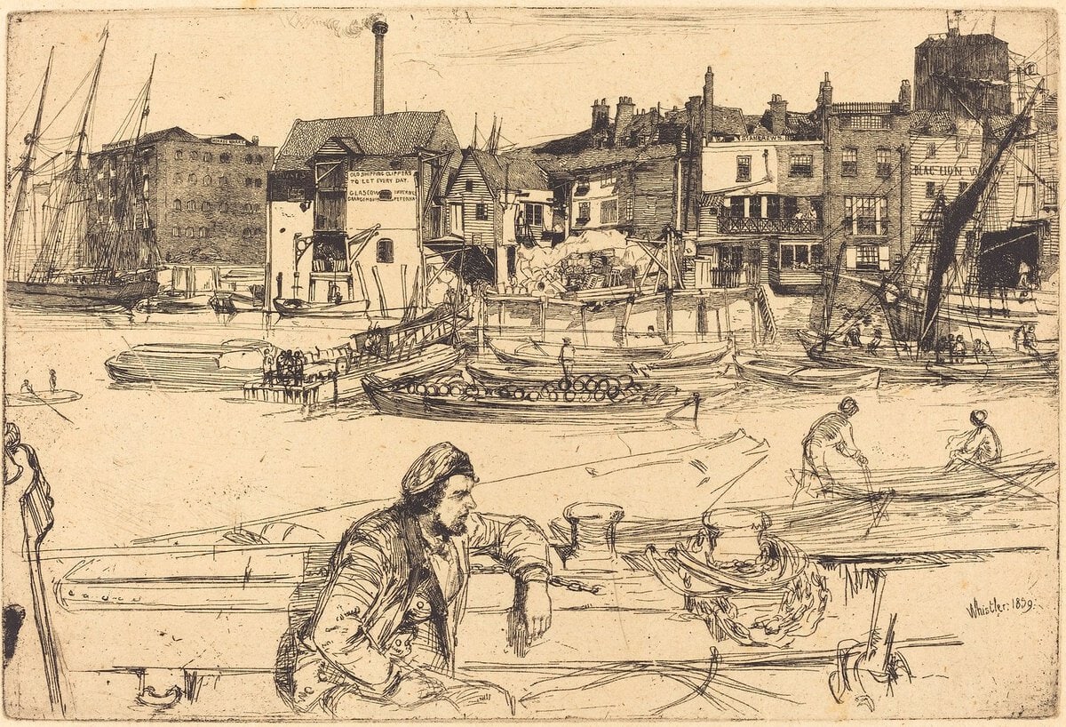 Whistler'ın Black Lion Wharf gravürü
